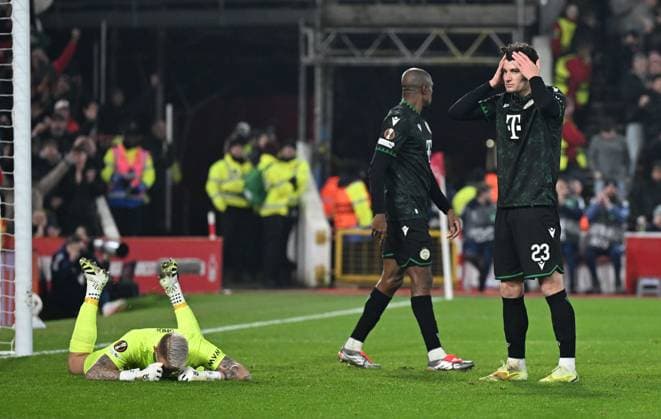 Bence Ötvös of Ferencvaros reacts after scoring an own goal Nottingham Forest v Ferencvaros, UEFA Europa League, Group Stage, Football, City Ground, Nottingham, UK - 29 Jan 2026Nottingham City Ground United Kingdom EDITORIAL USE ONLY No use with unauthorised audio, video, data, fixture lists, club league logos or live services. Online in-match use limited to 120 images, no video emulation. No use in betting, games or single club league player publications.  Copyright: xAnnaxGowthorpe Shutterstockx 16445882r