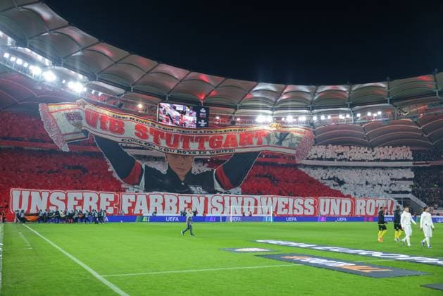 Choreo Choreografie Choreography der Stuttgart Fans, VfB Stuttgart vs. BSC Young Boys Bern, Fussball, Maenner, UEFA Europa League, Saison 2025 2026, 8. Spieltag, 29.01.2026 DFB regulations prohibit any use of photographs as image sequences and or quasi-video Stuttgart Baden-Wuerttemberg Deutschland
