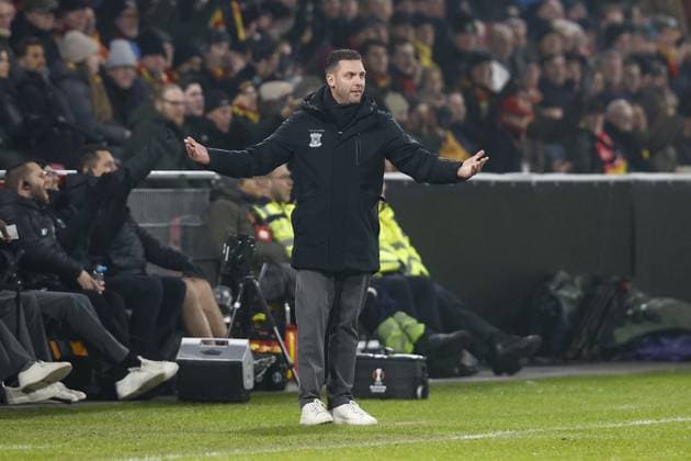 DEVENTER , 29-01-2026 , Stadium De Adelaarshorst , season 2025 2026 , UEFA Europa League League phase . match between Go Ahead Eagles and SC Braga, Picture shows GA Eagles trainer coach Melvin Boel Go Ahead Eagles - Braga  x201171534x Copyright: