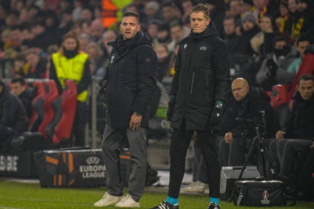 2026-01-29 - Europa League match DEVENTER, NETHERLANDS - JANUARY 29: Melvin Boel headcoach of Go Ahead Eagles looks on, Marc Bollengier fourth official during the Europa League match at the De Adelaarshorst on January 29, 2026 in Deventer, Netherlands Deventer De Adelaarshorst Netherlands Content not available for redistribution in The Netherlands directly or indirectly through any third parties. Copyright: xDennisxBresserx