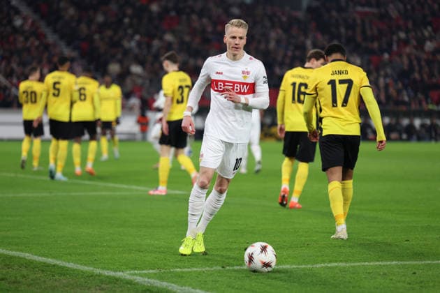 29.01.2026, xrekx, Fussball UEFA Europa League, VfB Stuttgart - Young Boys Bern v.l. Chris Führich Fuehrich (VfB Stuttgart) Eckball (DFL DFB REGULATIONS PROHIBIT ANY USE OF PHOTOGRAPHS as IMAGE SEQUENCES and or QUASI-VIDEO) Stuttgart