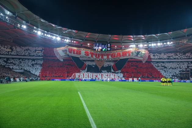 Choreo Choreografie Choreography der Stuttgart-Fans, VfB Stuttgart vs. BSC Young Boys Bern, Fussball, Maenner, UEFA Europa League, Saison 2025 2026, 8. Spieltag, 29.01.2026 DFB regulations prohibit any use of photographs as image sequences and or quasi-video Stuttgart Baden-Wuerttemberg Deutschland