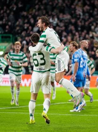 Benjamin Nygren of Celtic celebrates with Kieran Tierney of Celtic (assist) after scoring to give Celtic a 1-0 lead. Celtic v Utrecht, UEFA Europa League, Group Stage, Football, Celtic Park, Glasgow, UK - 29 Jan 2026Glasgow Celtic Park United Kingdom EDITORIAL USE ONLY No use with unauthorised audio, video, data, fixture lists, club league logos or live services. Online in-match use limited to 120 images, no video emulation. No use in betting, games or single club league player publications. Copyright: xStuartxWallace Shutterstockx 16445870w