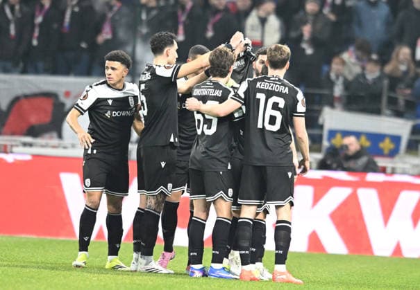 Football : Olympique Lyonnais v PAOK FC - UEFA Europa League 29 01 2026 Georgios Giakoumakis of PAOK socring goal during the UEFA Europa league match between Olympique Lyonnais and PAOK FC at Groupama Stadium Decines Charpieu Lyon France on January 29 2026 LYONFrance  Copyright: xMouradxAllilix