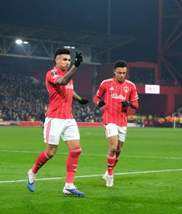 Igor Jesus of Nottingham Forest celebrates his goal in the 21st minute 2-0 during the UEFA Europa league football match between Nottingham Forest and Ferencvaros TC at the City Ground in Nottingham. Copyright: xPaulxBonser SportsxPressxPhotox Sportspressphoto_SPR86735