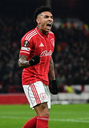 Nottingham, England, 29th January 2026. Igor Jesus of Nottingham Forest celebrates scoring their second goal during the Nottingham Forest vs Ferencvaros UEFA Europa League match at the City Ground, Nottingham. Picture credit should read: Harriet Massey Sportimage EDITORIAL USE ONLY. No use with unauthorised audio, video, data, fixture lists, club league logos or live services. Online in-match use limited to 120 images, no video emulation. No use in betting, games or single club league player publications. SPI_044_HM_Forest_Ferencvaros SPI-4491-0043