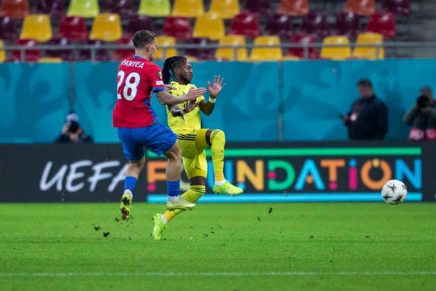 January,28, 2026, UEFA EUROPA LEAGUE, League phase, Matchday 8, FCSB vs Fenerbahce, Bucharest, National Arena Stadium 28 Alexandru Pantea puts in a tackle on 7 Fred