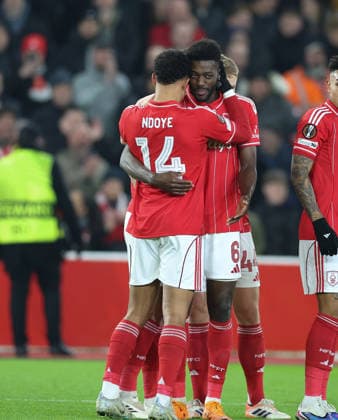 Nottingham Forest v Ferencvarosi TC UEFA Europa League Dan Ndoye of Nottingham Forest and Ibrahim SangarÃ of Nottingham Forest celebrates the first goal during the UEFA Europa League match at the City Ground, Nottingham 29 01 2026 UK Newspapers OUT Copyright: xAndyxSumnerx FIL-22875-0031