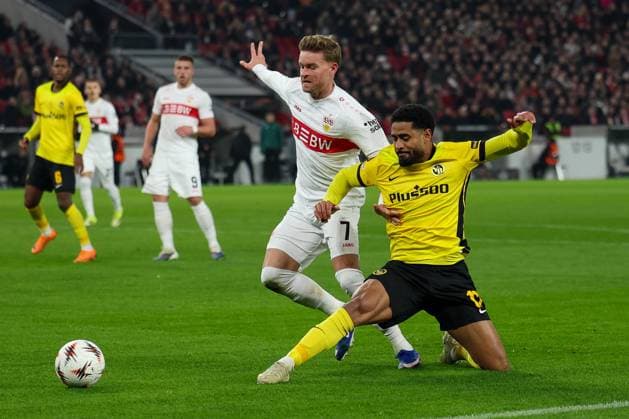 Aktion zwischen Maximilian Mittelstaedt 7 (VfB Stuttgart) und Saidy Janko 17 (BSC Young Boys Bern), VfB Stuttgart vs. BSC Young Boys Bern, Fussball, Maenner, UEFA Europa League, Saison 2025 2026, 8. Spieltag, 29.01.2026 DFB regulations prohibit any use of photographs as image sequences and or quasi-video Stuttgart Baden-Wuerttemberg Deutschland