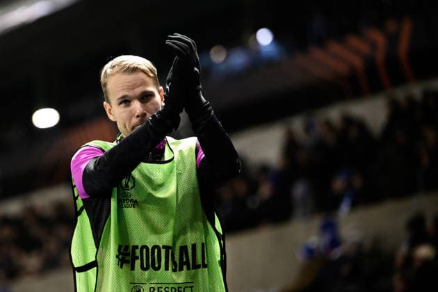 260129 Oscar Lewicki of Malmö FF during the UEFA Europa League football match between KRC Genk and Malmö FF on January 29, 2026 in Genk. Photo: Simon Hastegard BILDBYRAN kod SH SH0684 fotboll football soccer fotball uefa europa league europa league krc genk malmö ff bbeng Copyright: SIMONxHASTEGARD BB260129SH046