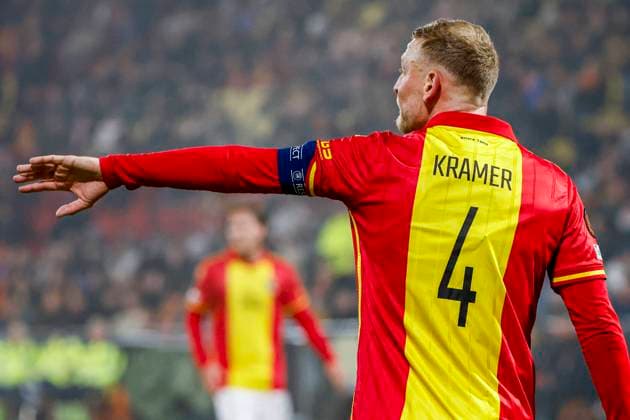 Joris Kramer of Go Ahead Eagles gestures Go Ahead Eagles v SC Braga, UEFA Europa League 2025 26 League Phase MD8, Go Ahead Eagles v SC Braga, Stadion De Adelaarshorst, January 29, 2026, Deventer, Netherlands.
