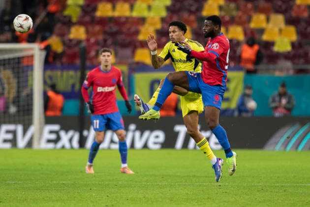 January,28, 2026, UEFA EUROPA LEAGUE, League phase, Matchday 8, FCSB vs Fenerbahce, Bucharest, National Arena Stadium 93 Mamadou Thiam and 24 Jayden Oosterwolde fight for the ball possesion