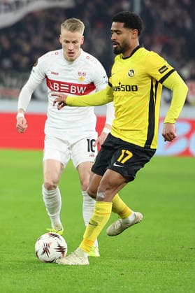 29.01.2026, xrekx, Fussball UEFA Europa League, VfB Stuttgart - Young Boys Bern v.l. Chris Führich Fuehrich (VfB Stuttgart) Saidy Janko (BSC Young Boys) (DFL DFB REGULATIONS PROHIBIT ANY USE OF PHOTOGRAPHS as IMAGE SEQUENCES and or QUASI-VIDEO) Stuttgart