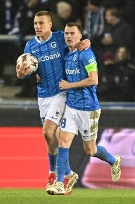 Genk s Daan Heymans celebrates after scoring during a soccer game between Belgian soccer team KRC Genk and Swedish team Malmo FF, in Genk, on Thursday 29 January 2026, on day eight of the League phase of the UEFA Europa League tournament. JILLxDELSAUX  x159645853x