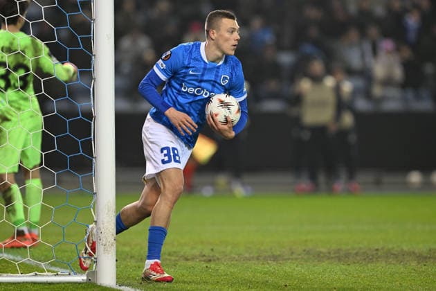 260129 KRC Genk vs Malmo FF Daan Heymans (38) of Genk celebrates after scoring the 1-1 equalizer goal pictured during the 8th game in the Uefa Europa League season 2025-2026 League Phase between KRC Genk and Malmo FF from Sweden on January 29 , 2026 in Genk, Belgium. (Photo by David Catry Isosport) Genk Belgium  Copyright: xDavidxCatryx 20260129DC2_2122
