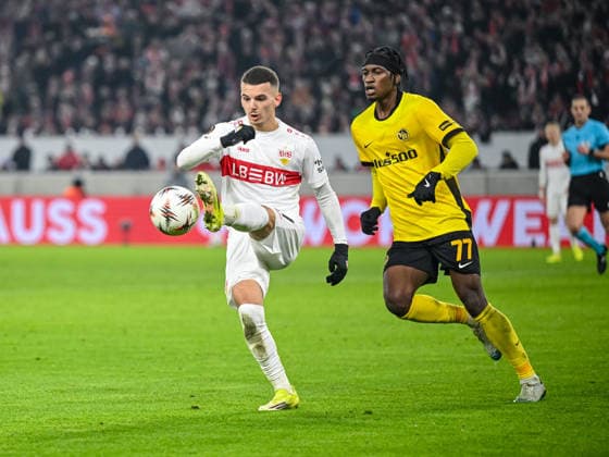 Badredine Bouanani (VfB Stuttgart) und Joel Monteiro (BSC Young Boys) battle for the ball during the UEFA Europa League 2025 26 League Phase MD8 match between VfB Stuttgart and BSC Young Boys at Stuttgart Arena on January 29, 2026 in Stuttgart, Germany. (Photo by Harry Langer DeFodi Images) -