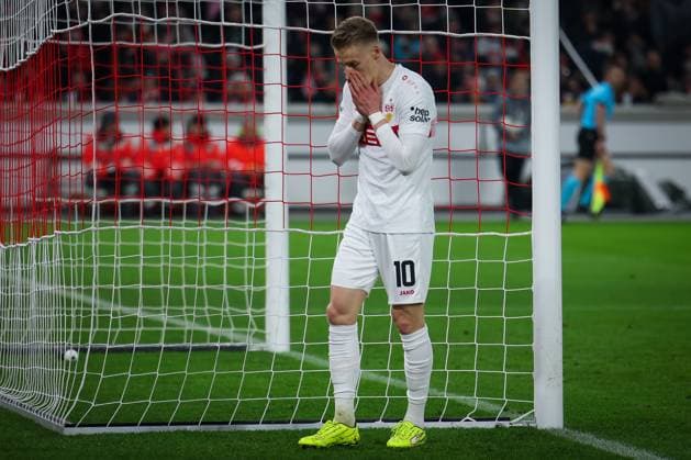 Enttaeuschung, Frust bei Chris Fuehrich 10 (VfB Stuttgart) nach einer vergebenen Chance, VfB Stuttgart vs. BSC Young Boys Bern, Fussball, Maenner, UEFA Europa League, Saison 2025 2026, 8. Spieltag, 29.01.2026 DFB regulations prohibit any use of photographs as image sequences and or quasi-video Stuttgart Baden-Wuerttemberg Deutschland