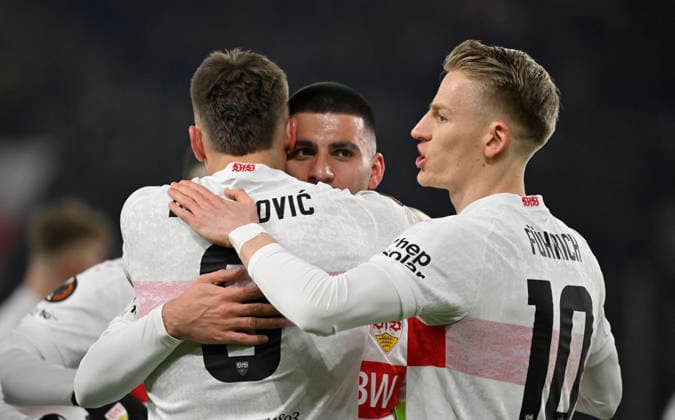 TOR zum 2:0 Ermedin Demirovic VfB Stuttgart (09) Torjubel Deniz Undav VfB Stuttgart (26) Chris Fuehrich VfB Stuttgart (10) VfB Stuttgart vs Young Boys Bern YB EUROPA LEAGUE EL 29.01.2026 DFL REGULATIONS PROHIBIT ANY USE OF PHOTOGRAPHS AS IMAGE SEQUENCES AND OR QUASI-VIDEO VfB Stuttgart vs Young Boys Bern YB