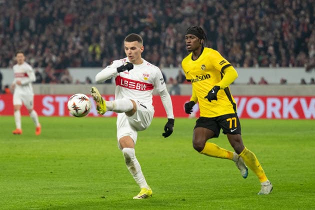 v.li. Badredine Bouanani (VfB Stuttgart, 27), Joel Monteiro (BSC Young Boys Bern, 77) GER, VfB Stuttgart vs. BSC Young Boys Bern, Fussball, UEFA Europa League, Herren, 8. Spieltag, Spielzeit 2025 2026, 29.01.2026, GER, VfB Stuttgart vs. BSC Young Boys Bern, Fussball, UEFA Europa League, Herren, 8. Spieltag, Spielzeit 2025 2026, 29.01.2026 Stuttgart Copyright: xEibner-Pressefoto WolfgangxFrankx EP_WFK
