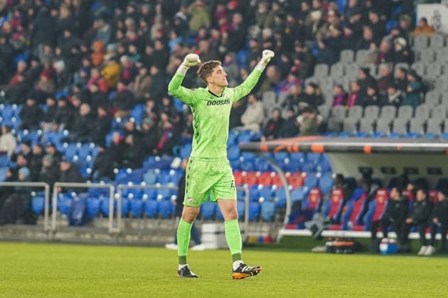 UEFA Europa League 2025 26 - 8. Spieltag, Donnerstag 29.01.2026 - FC Basel 1893 vs. Viktoria Pilsen - St. Jakob-Park (Basel, Schweiz); Florian Wiegele (44, Viktoria Pilsen) jubelt nach dem 1:0 für Viktoria Pilsen Copyright: xValentinxDomgjonix