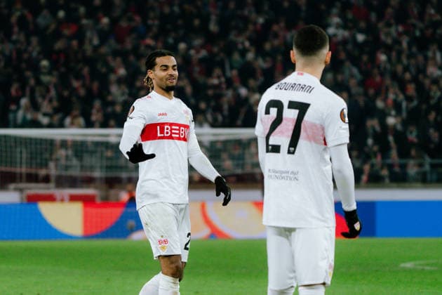 Lorenz Assignon (VfB Stuttgart, 22), Badredine Bouanani (VfB Stuttgart, 27), GER, VfB Stuttgart vs. Young Boys Bern, Fussball, Europa League, Spieltag 8, Spielzeit 2025 2026, 29.01.2026, GER, VfB Stuttgart vs. Young Boys Bern, Fussball, Europa League, Spieltag 8, Spielzeit 2025 2026, 29.01.2026, Stuttgart Copyright: xEibner-Pressefoto EdwardxCheungx EP_ECG