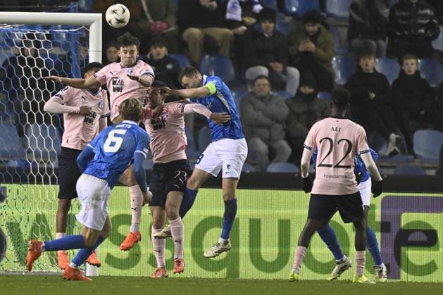 Malmo s Colin Rosler, Malmo s Lasse Berg Johnsen and Genk s Bryan Heynen fight for the ball during a soccer game between Belgian soccer team KRC Genk and Swedish team Malmo FF, in Genk, on Thursday 29 January 2026, on day eight of the League phase of the UEFA Europa League tournament. JOHAN EYCKENS JohanxEyckens  x159649591x