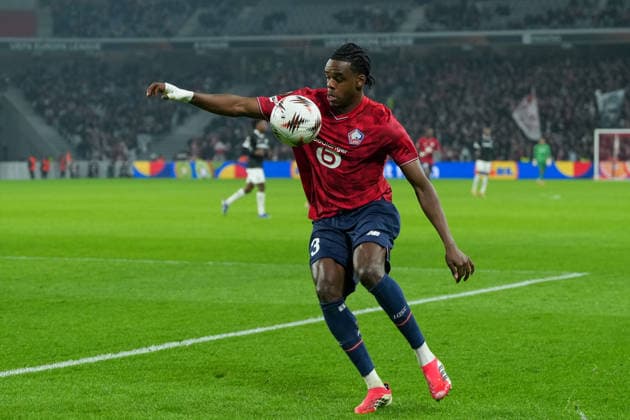 Nathan Ngoy (OSC Lille, 03) am Ball , Frankreich, Fussball, UEFA Europa League, 8.Spieltag, Ligaphase, 2025 2026, OSC Lille vs. SC Freiburg, 29.01.2026, Stade Pierre-Mauroy, Lille, Frankreich Lille Stade Pierre-Mauroy DÃ partements Nord, Hauts-de-Fra Frankreich Copyright: xArnexAmbergx