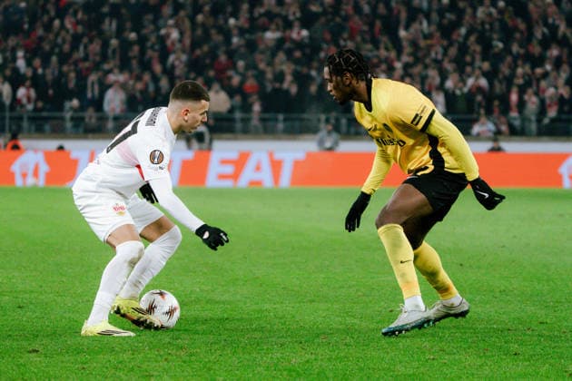 Zweikampf Badredine Bouanani (VfB Stuttgart, 27) und Joel Monteiro (Young Boys Bern, 77), GER, VfB Stuttgart vs. Young Boys Bern, Fussball, Europa League, Spieltag 8, Spielzeit 2025 2026, 29.01.2026, GER, VfB Stuttgart vs. Young Boys Bern, Fussball, Europa League, Spieltag 8, Spielzeit 2025 2026, 29.01.2026, Stuttgart Copyright: xEibner-Pressefoto EdwardxCheungx EP_ECG