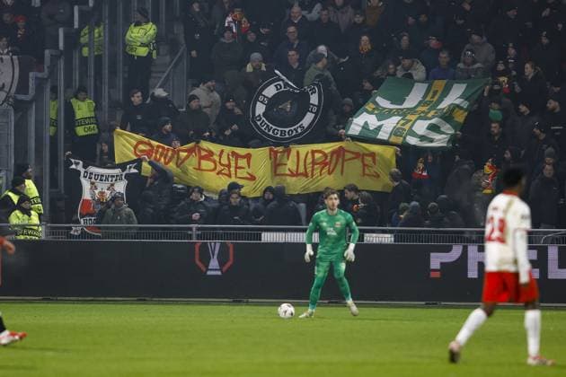 DEVENTER , 29-01-2026 , Stadium De Adelaarshorst , season 2025 2026 , UEFA Europa League League phase . match between Go Ahead Eagles and SC Braga, Picture shows banner in the stand Go Ahead Eagles - Braga  x201172740x Copyright: