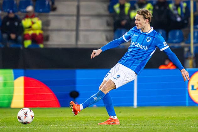 2026-01-29 KRC Genk v Malmo FF - UEFA Europa League 2025 26 League Phase MD8 GENK, BELGIUM - JANUARY 29: Matte Smets of KRC Genk makes a pass during the UEFA Europa League 2025 26 League Phase MD8 match between KRC Genk and Malmo FF at Cegeka Arena on January 29, 2026 in Genk, Belgium. (Photo by Gabriel Calvino Alonso BSR Agency) Genk Belgium Content not available for redistribution in The Netherlands directly or indirectly through any third parties. Copyright: xBSRxAgencyx