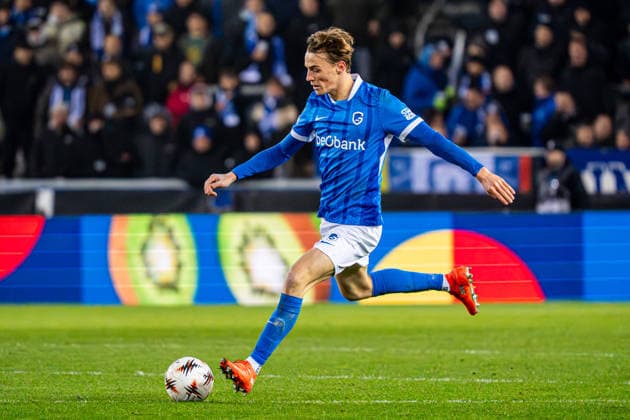 2026-01-29 KRC Genk v Malmo FF - UEFA Europa League 2025 26 League Phase MD8 GENK, BELGIUM - JANUARY 29: Matte Smets of KRC Genk dribbles during the UEFA Europa League 2025 26 League Phase MD8 match between KRC Genk and Malmo FF at Cegeka Arena on January 29, 2026 in Genk, Belgium. (Photo by Gabriel Calvino Alonso BSR Agency) Genk Belgium Content not available for redistribution in The Netherlands directly or indirectly through any third parties. Copyright: xBSRxAgencyx