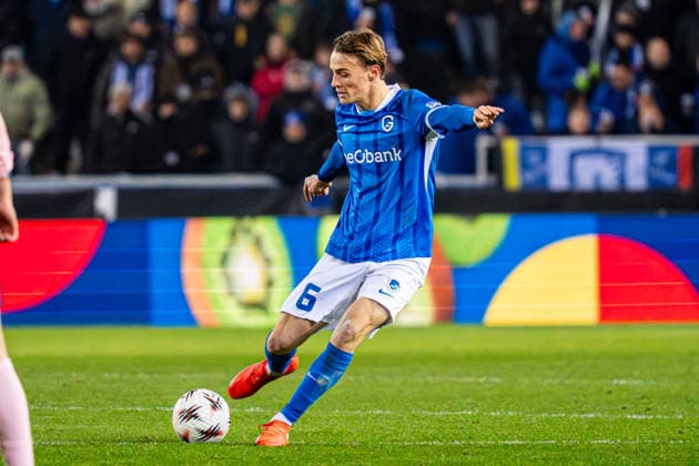 2026-01-29 KRC Genk v Malmo FF - UEFA Europa League 2025 26 League Phase MD8 GENK, BELGIUM - JANUARY 29: Matte Smets of KRC Genk shoots during the UEFA Europa League 2025 26 League Phase MD8 match between KRC Genk and Malmo FF at Cegeka Arena on January 29, 2026 in Genk, Belgium. (Photo by Gabriel Calvino Alonso BSR Agency) Genk Belgium Content not available for redistribution in The Netherlands directly or indirectly through any third parties. Copyright: xBSRxAgencyx