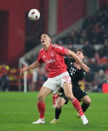 Nikola Milenkovic of Nottingham Forest seen in action during the UEFA Europa league football match between Nottingham Forest and Ferencvaros TC at the City Ground in Nottingham. Copyright: xPaulxBonser SportsxPressxPhotox Sportspressphoto_SPR86792