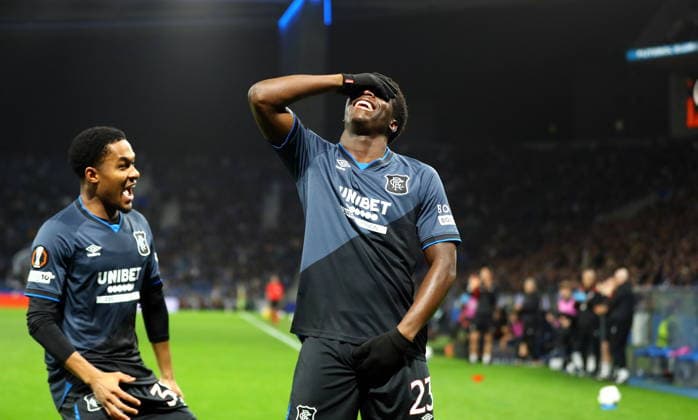 POR: Porto v Rangers, Europa League, 29 January 2026 Rangers Djeidi Gassama celebrates heading in to make it 1-0 with Jayden Meghoma Porto Portugal Copyright: xDanxWestwellx xSportPix.org.ukx
