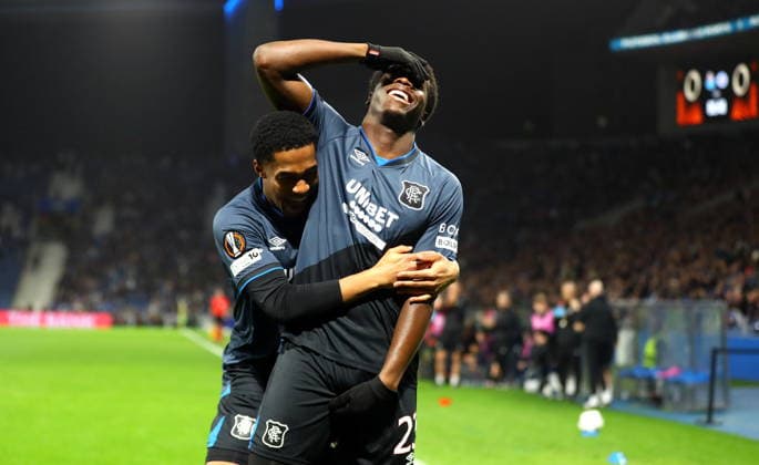 POR: Porto v Rangers, Europa League, 29 January 2026 Rangers Djeidi Gassama celebrates heading in to make it 1-0 with Jayden Meghoma Porto Portugal Copyright: xDanxWestwellx xSportPix.org.ukx