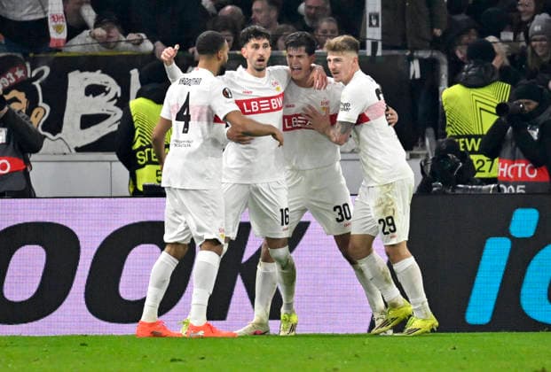 TOR zum 3:2 Jose Maria Chema Andres Baixauli VfB Stuttgart (30) Torjubel Atakan Karazor VfB Stuttgart (16) Finn Jeltsch VfB Stuttgart (29) Josha Vagnoman VfB Stuttgart (04) VfB Stuttgart vs Young Boys Bern YB EUROPA LEAGUE EL 29.01.2026 DFL REGULATIONS PROHIBIT ANY USE OF PHOTOGRAPHS AS IMAGE SEQUENCES AND OR QUASI-VIDEO VfB Stuttgart vs Young Boys Bern YB