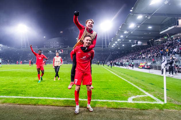STURM GRAZ - BRANN BERGEN Player of Brann Joachim Soltvedt celebrates their qualification to the knockout stage after the league phase of UEFA Europa league football match between SK Sturm Graz and SK Brann Bergen. Graz, Austria, January 29, 2026. Photo by Branislav Racko Copyright: xx _BRR0638