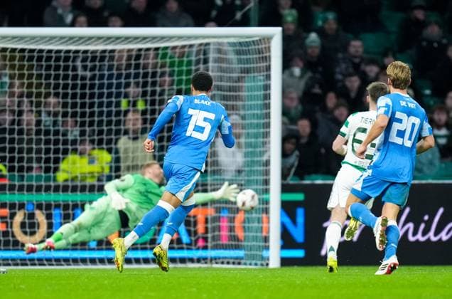 Adrian Blake of FC Utrecht scores to reduce Celtic s lead to 3-2. Celtic v Utrecht, UEFA Europa League, Group Stage, Football, Celtic Park, Glasgow, UK - 29 Jan 2026Glasgow Celtic Park United Kingdom EDITORIAL USE ONLY No use with unauthorised audio, video, data, fixture lists, club league logos or live services. Online in-match use limited to 120 images, no video emulation. No use in betting, games or single club league player publications. Copyright: xStuartxWallace Shutterstockx 16445870br
