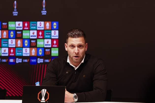 DEVENTER , 29-01-2026 , Stadium De Adelaarshorst , season 2025 2026 , UEFA Europa League League phase . match between Go Ahead Eagles and SC Braga, Picture shows GA Eagles trainer coach Melvin Boel at press conference, PK, Pressekonferenz Go Ahead Eagles - Braga  x201174521x Copyright:
