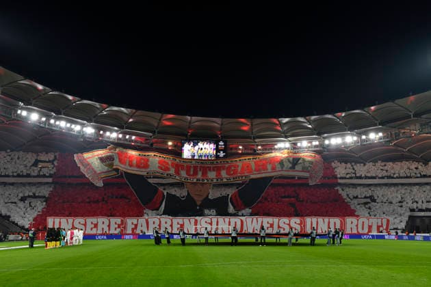 vor Spielbeginn: Choreo, Choreographie, Fanaktion VfB Stuttgart Cannstatter Kurve VfB Stuttgart vs Young Boys Bern YB EUROPA LEAGUE EL 29.01.2026 DFL REGULATIONS PROHIBIT ANY USE OF PHOTOGRAPHS AS IMAGE SEQUENCES AND OR QUASI-VIDEO VfB Stuttgart vs Young Boys Bern YB