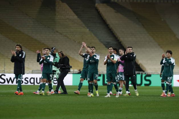 UEFA Europa League, Panathinaikos FC vs AS Roma - Players of Panathinaikosreact after the UEFA Europa League league phase matchday 8 soccer match between Panathinaikos FC and AS Roma held at Olympic Athletic Center of Athens in Athens, Greece, 29 January 2026. IMAGO ONE INCH PRODUCTIONS ATHENS Greece Copyright: xOnexInchxProductionsx 6830680