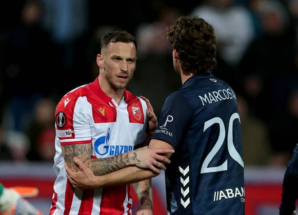 Crvena Zvezda v Celta Vigo, UEFA Europa League, League Phase, season 2025-2026 Belgrade, Serbia. 29th Jan, 2026. Crvena Zvezda s Marko Arnautovic and Marcos Alonso during the UEFA Europa League match between Crvena Zvezda (Red Star) and Celta Vigo in Belgrade, Serbia, Jan. 29, 2026. Belgrade Serbia Copyright: xPedjaxMilosavljevic STARSPORTx 2026x