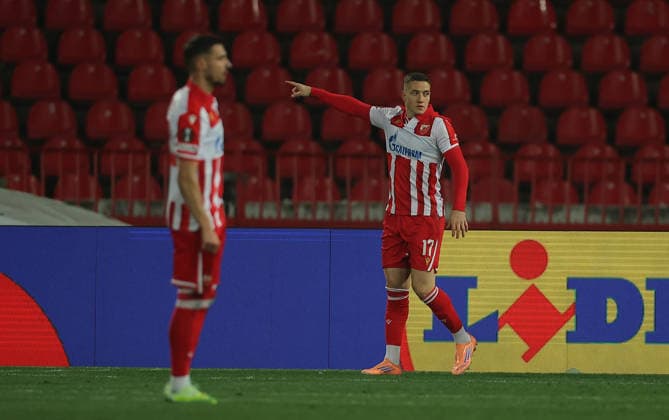 Crvena Zvezda v Celta Vigo, UEFA Europa League, League Phase, season 2025-2026 Belgrade, Serbia. 29th Jan, 2026. Crvena Zvezda s Bruno Duarte Da Silva during the UEFA Europa League match between Crvena Zvezda (Red Star) and Celta Vigo in Belgrade, Serbia, Jan. 29, 2026. Belgrade Serbia Copyright: xPedjaxMilosavljevic STARSPORTx 2026x