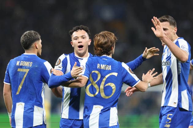 Porto, 29 01 2026 - FC Porto hosted Rangers at stadium do Dragao in a match for the 8th round of Europa League 2025 26. FC Porto players celebrate Rodrigo Mora™s goal; (Catarina Morais Kapta+) KATA3357 Porto Stadium do Dragao Portugal Copyright: xCatarinaxMoraisx xKapta+x