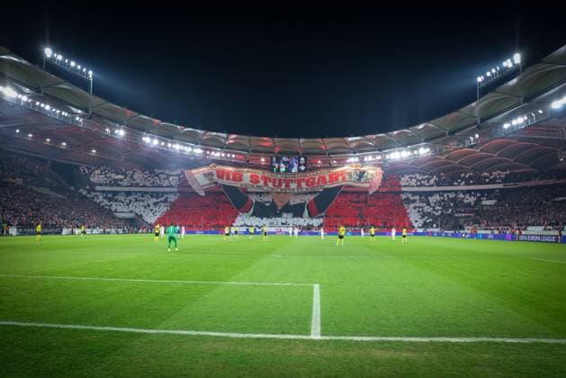 Die Choreo Choreografie Choreography der Stuttgarter Fans, VfB Stuttgart vs. BSC Young Boys Bern, Fussball, Maenner, UEFA Europa League, Saison 2025 2026, 8. Spieltag, 29.01.2026 DFB regulations prohibit any use of photographs as image sequences and or quasi-video Stuttgart Baden-Wuerttemberg Deutschland