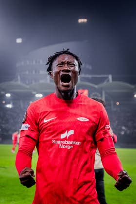 STURM GRAZ - BRANN BERGEN Player of Brann Nana Kwame Boakye celebrates their qualification to the knockout stage after the league phase of UEFA Europa league football match between SK Sturm Graz and SK Brann Bergen. Graz, Austria, January 29, 2026. Photo by Branislav Racko Copyright: xx _BRR0663