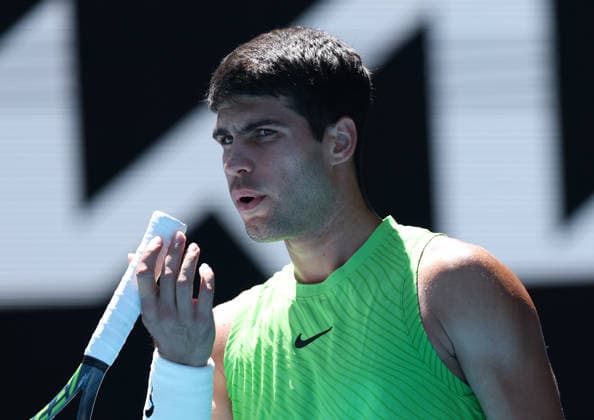 January 30, 2026, Melbourne, Victoria, Australia: CARLOS ALCARAZ of Spain during the match against A. Zverev of Germany in the semifinal of Australian Open, Melbourne, Australia. Melbourne Australia - ZUMAc278 20260130_zsp_c278_009 Copyright: xMarcinxCholewinskix
