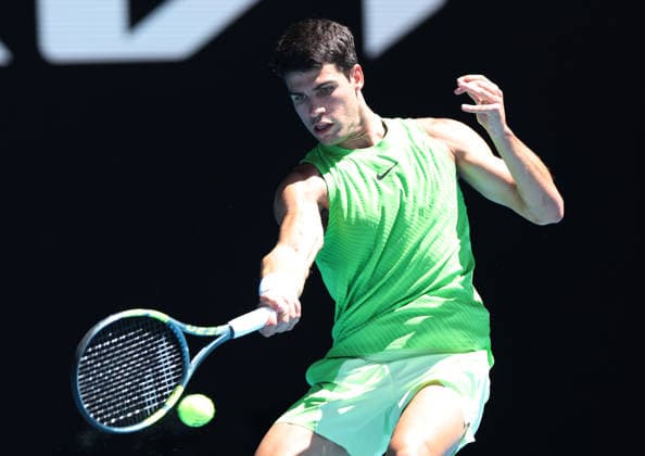 January 30, 2026, Melbourne, Victoria, Australia: CARLOS ALCARAZ of Spain during the match against A. Zverev of Germany in the semifinal of Australian Open, Melbourne, Australia. Melbourne Australia - ZUMAc278 20260130_zsp_c278_014 Copyright: xMarcinxCholewinskix