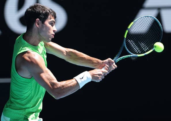 January 30, 2026, Melbourne, Victoria, Australia: CARLOS ALCARAZ of Spain during the match against A. Zverev of Germany in the semifinal of Australian Open, Melbourne, Australia. Melbourne Australia - ZUMAc278 20260130_zsp_c278_023 Copyright: xMarcinxCholewinskix