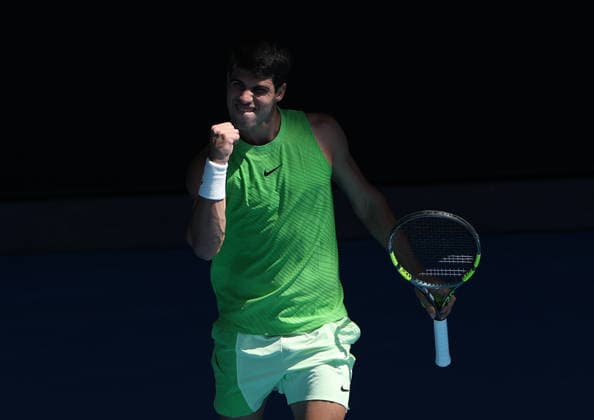 January 30, 2026, Melbourne, Victoria, Australia: CARLOS ALCARAZ of Spain during the match against A. Zverev of Germany in the semifinal of Australian Open, Melbourne, Australia. Melbourne Australia - ZUMAc278 20260130_zsp_c278_030 Copyright: xMarcinxCholewinskix